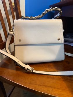 Cream Leather Crossbody Bag with Chain Handle