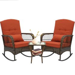 3pc Outdoor Patio Rattan Rocking Chair Set 