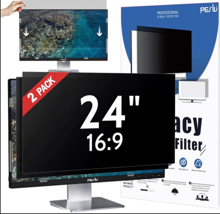 24" Privacy Screen Filter for 16:9 Monitors by Peslv (2-Pack) Anti-Glare & Blue-Light Block