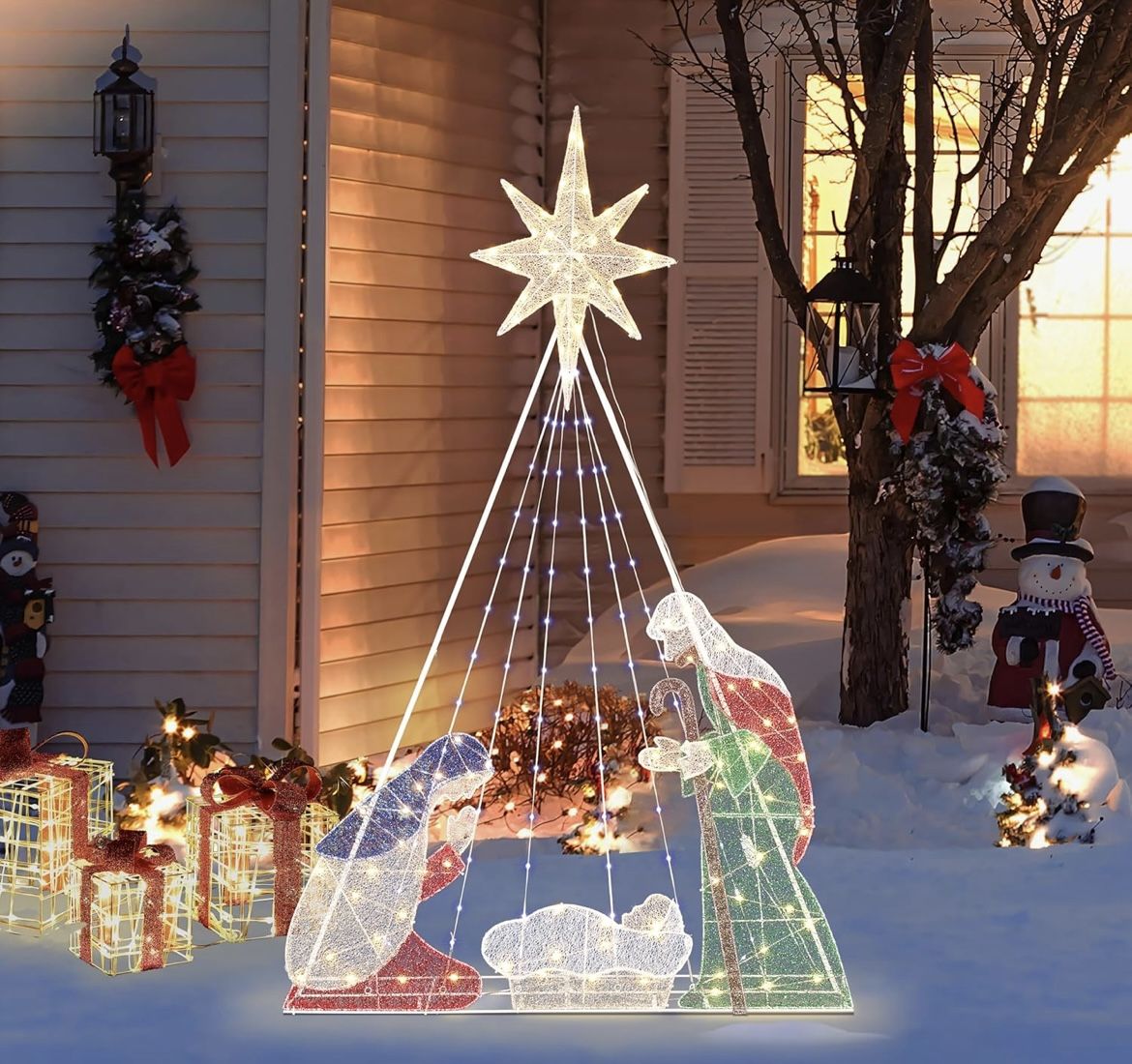 New 6FT Outdoor Christmas Nativity Scene 2D Lighted Nativity Scene Yard Display Christmas Decor