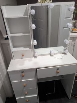 White Vanity Desk with Mirror & Lights
