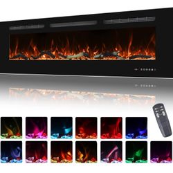 322 Electric Fireplace 50 inch Wide, Wall Mounted Fireplace Inserts Electric Heater, 13 * 13 Flame Effects Like Real Flame, Low Noise, Timer & Thermo