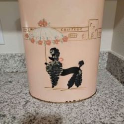 Vintage MCM 1950s RARE Pink Poodle Trash Can 