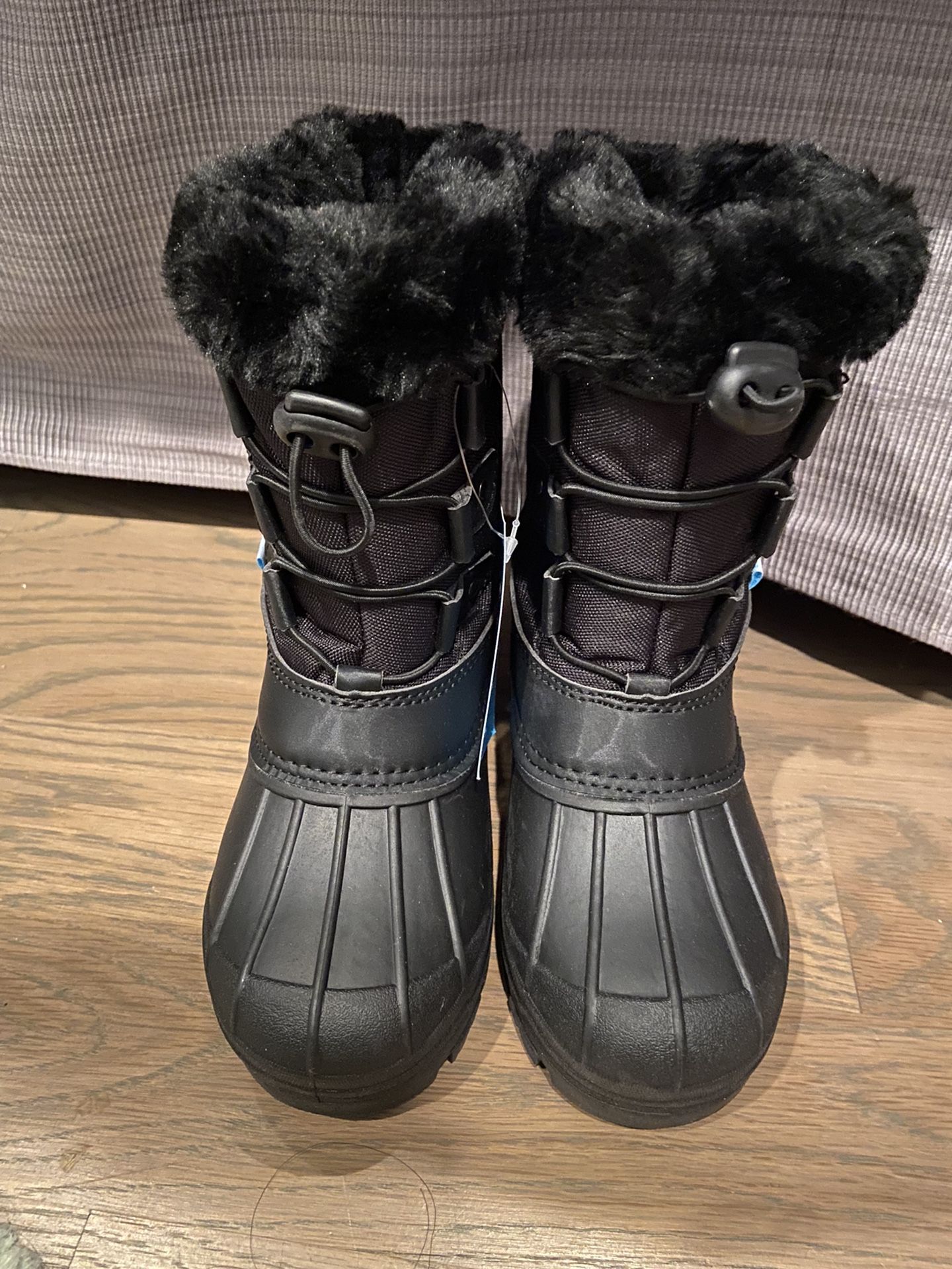 NEW Zoogs Elastic Lace Up Black Faux Fur Snow Boots Toddler Kid's Size: 11 Unisex