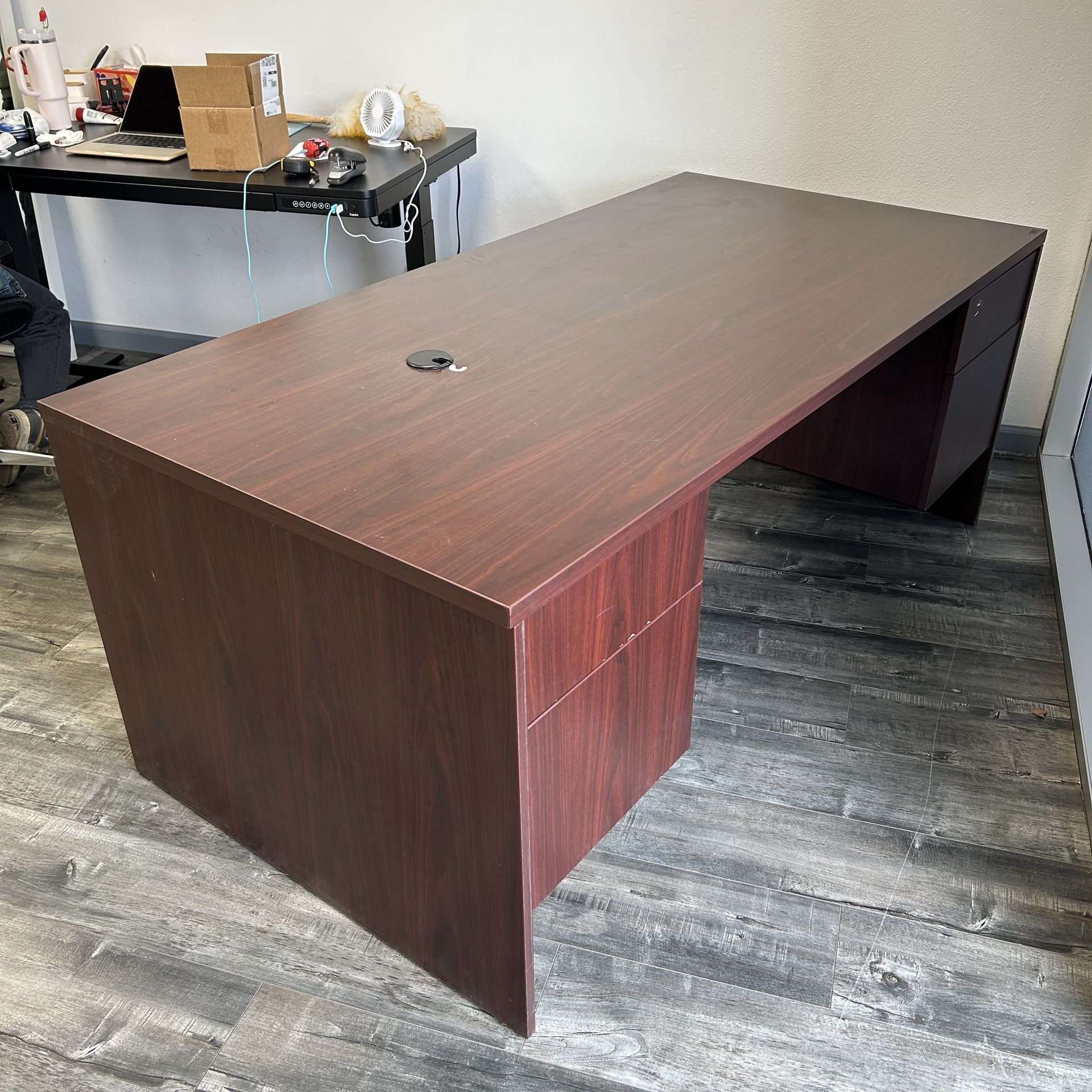 6 ft Long Red Wood Office Desk with Drawers