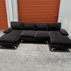 Black U Shape Sectional Sofa Couch