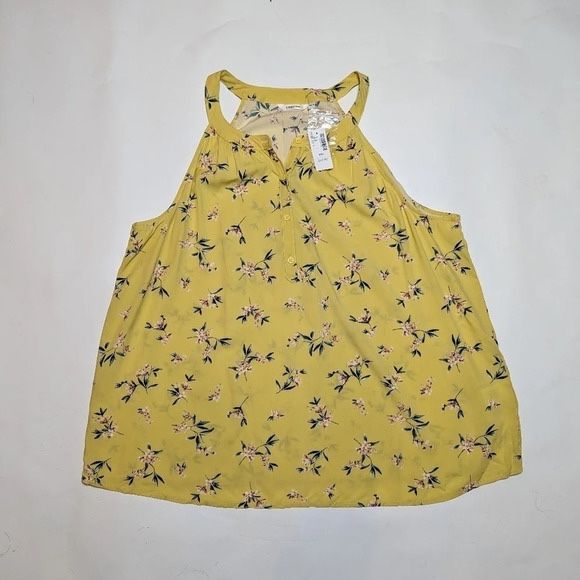 Reitmans Yellow Floral Button Front Halter Blouse