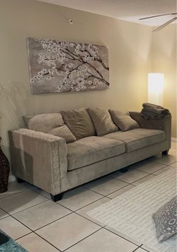 Velvet Sofa with Nailhead Trim