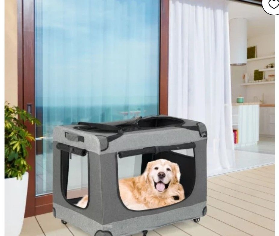 Portable Folding Dog Soft Crate Cat Carrier with 4 Lockable Wheels-XXL