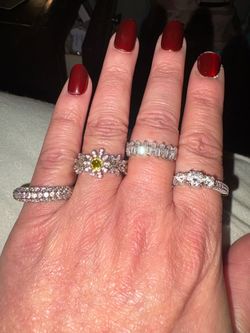 Silver Crystal Statement Rings Set of 4