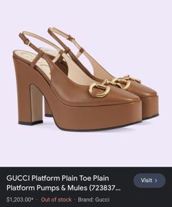 Brown G G Horsebit Slingback Platform Pump Sz 38, 7-7.5