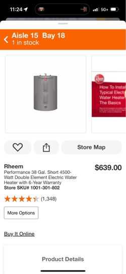 RHEEM WATER HEATER 38 gal electric