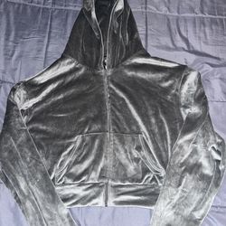 Skims Velour Gray Zip Up Cropped Hoodie Size Small