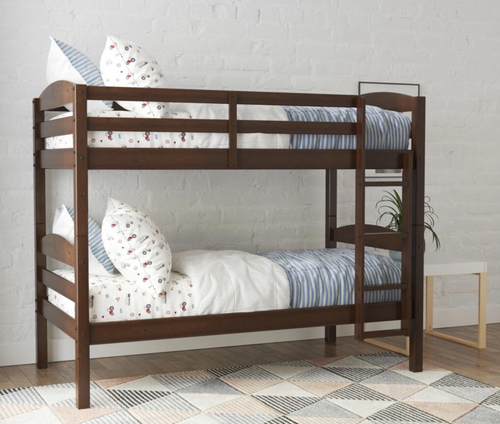 Better Homes & Gardens Leighton Wood Twin-Over-Twin Bunk Bed, mocha