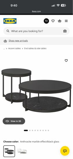 IKEA FRÖTORP Coffee table/side table, set of 2, anthracite marble effect/black glass