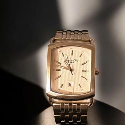 Kenneth Cole KC3811 Mens Analog Silvertone Date Watch white Striped -