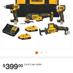 DEWALT ATOMIC 20V MAX Cordless Brushless 4 Tool Combo Kit, (2) 2.0Ah Batteries, Charger, and Bag