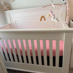 White Baby Crib with Mattress