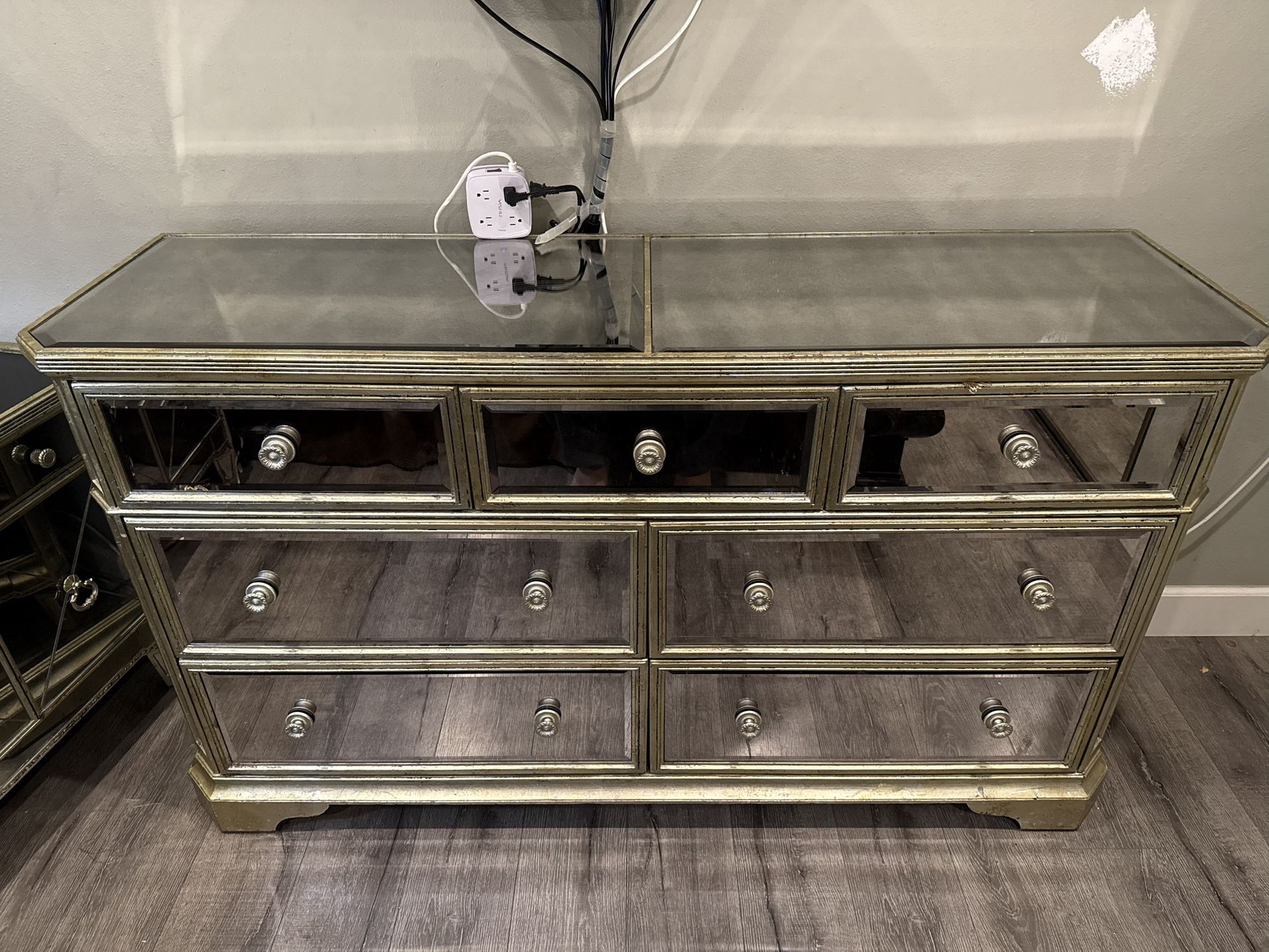 Glass Mirror Dresser And Nightstand Set For Sale!