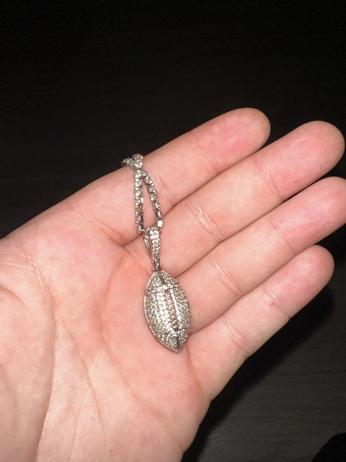 14k White Gold GLD Football Pendant With Micro Tennis Chain