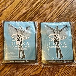 Vintage 2 pairs Silkies Ultra Control Top w/ Ultra Sheer Legs X-Tall Nude NIB