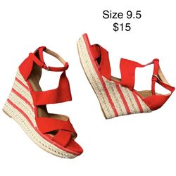 Nine West Red Wedge Sandal Size 9.5