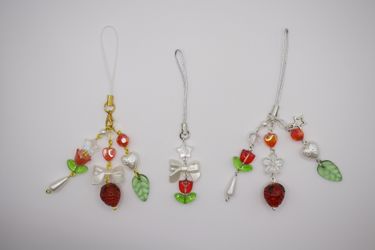 Strawberry And Flower Phone Charms
