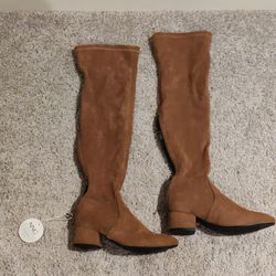 Faux Suede Brown Boots, Size 6.5