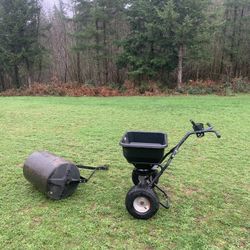 Broadcast Spreader and Drum Lawn Roller