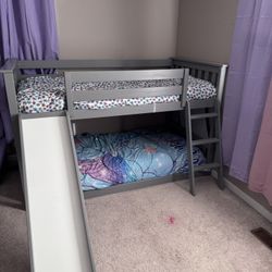 Twin Over Twin Bunk Bed with Slide & Mattress