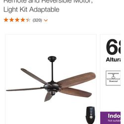 Altura II 68 in. Indoor Bronze Ceiling Fan with Downrod, Remote and Reversible Motor; Light Kit AdaptableSpecifications
Dimensions: H 29.50 in, W 68.0