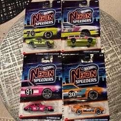Hot Wheels Neon Speeders Lot Dodge Challenger, Ford Maverick,911 Porsche & Volvo