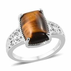 South African Tigers Eye Ring in Platinum Bond Brass (Size 9)