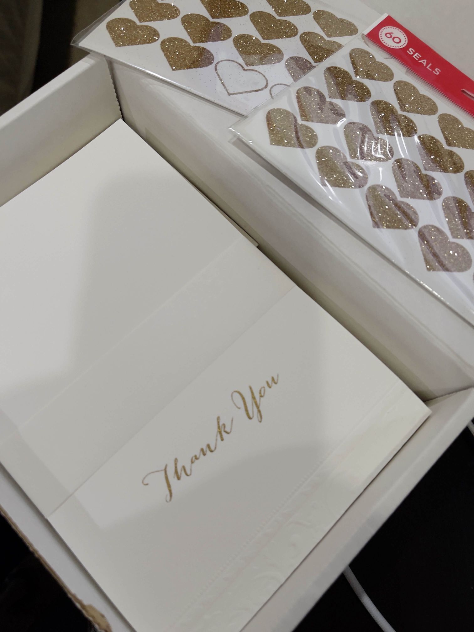 Wedding Thank You Cards 100 Count - Plus Gold Glitter Heart Stickers