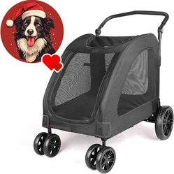 Pet Stroller for Large Giant Dogs - Upto 120 lbs Pet Jogger Wagon, Travel Folding Carrier with Adjustable Handle, Rear Brake, Sunroof, Security Leash