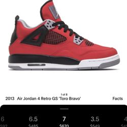2013 Nike Air Jordan 4 Retro GS Toro Bravo