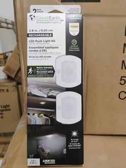 Good Earth Lighting Rechargeable LED Puck Light Kit includes two 3.8-inch motion-activated