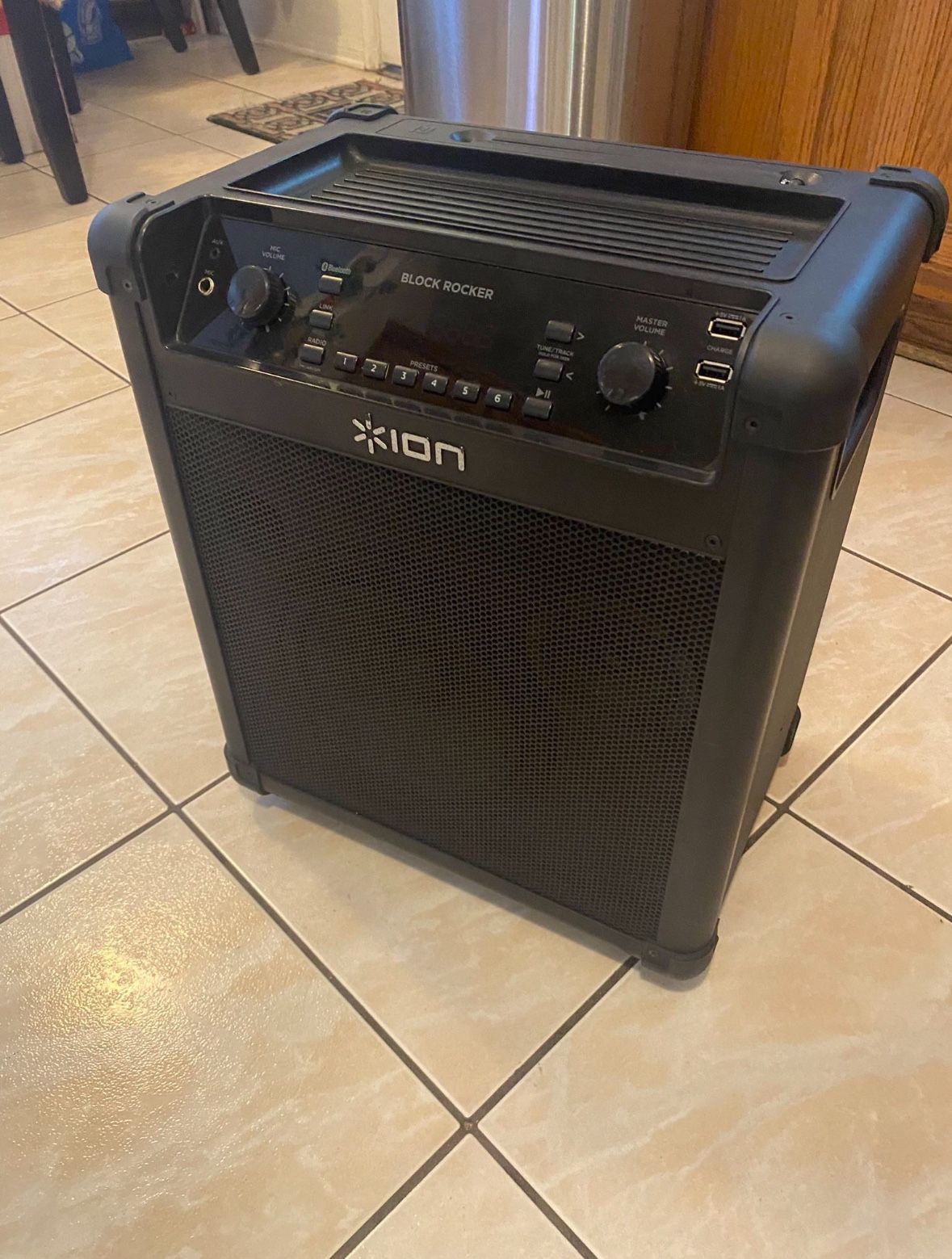 ION Audio Block Rocker | Portable Bluetooth Speaker with Mic, Radio, and Wheels & Handle for Transport