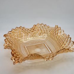 Vtg. Indiana Glass Marigold Ruffled Square Candy Dish Diamond Pattern 6.75"