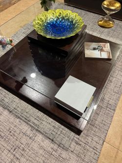 Espresso Coffee Table with Glass Top
