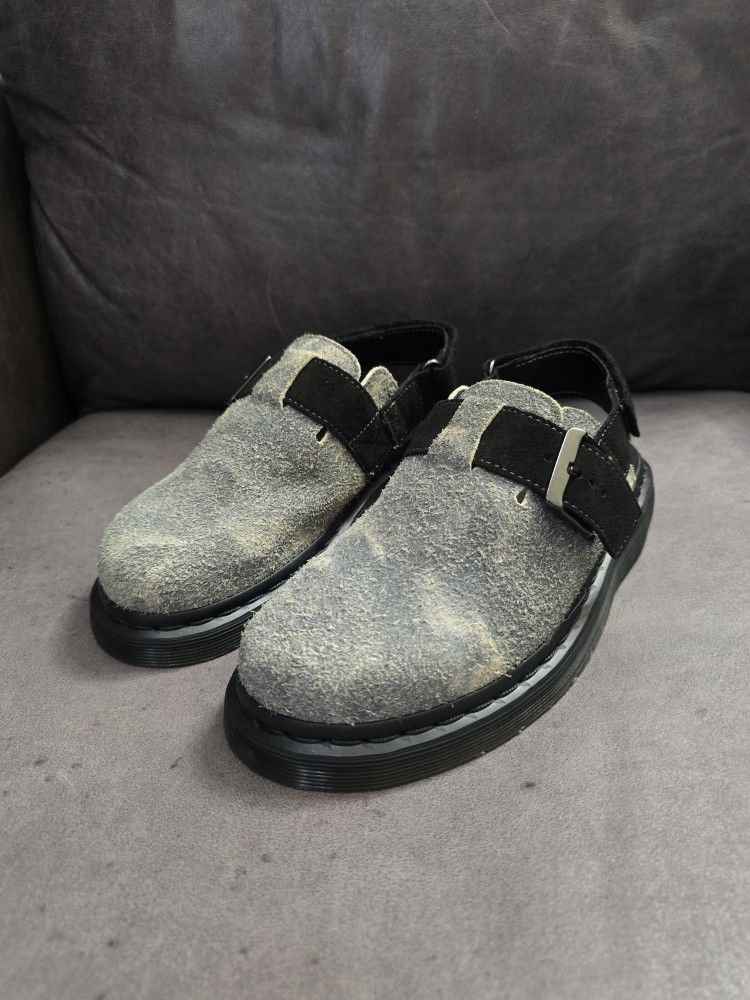 Dr. Martens Jorge II Hairy Suede Slingback Mule Women 7 / Men 6 Rare Grey Black