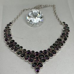 Mystic Topaz Gemstone Silver Necklace 