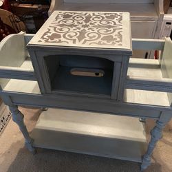 Repainted Antique Table With Lidded Center Compartment