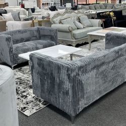 Grey Velvet 2 Piece Sofa & Loveseat 
