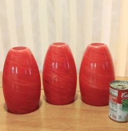Set Of Three Reddish Orange Swirl Art Glass Pendant Lamp Light Globes Shades 8 In Perfect Condition