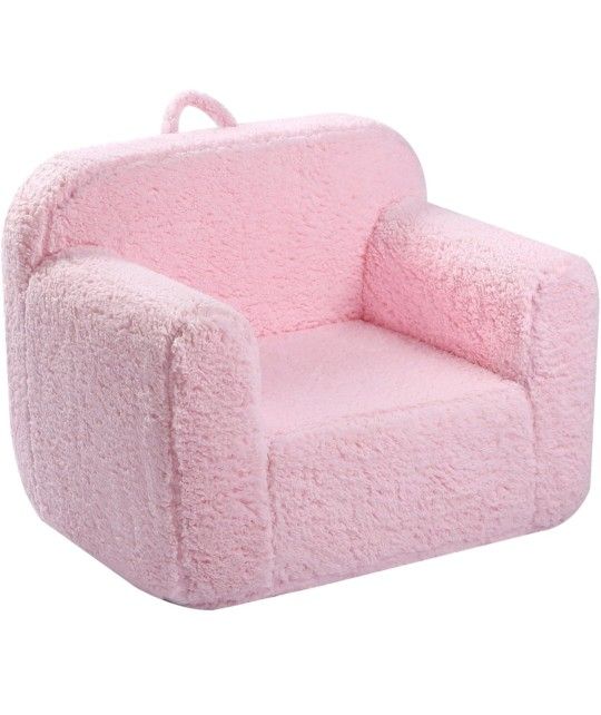 Kids Snuggly-Soft Sherpa Chair, Cuddly Toddler Foam Chair for Boys and Girls, Pink
