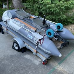 Heavy Duty Inflatable Fishing Boat, Trailer, and Gear