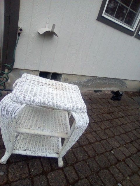 Wicker Table With Shelves White