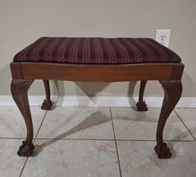 Vintage Wood and Upholstered, entry way vanity stool, piano bench 24"x16"x18.5"