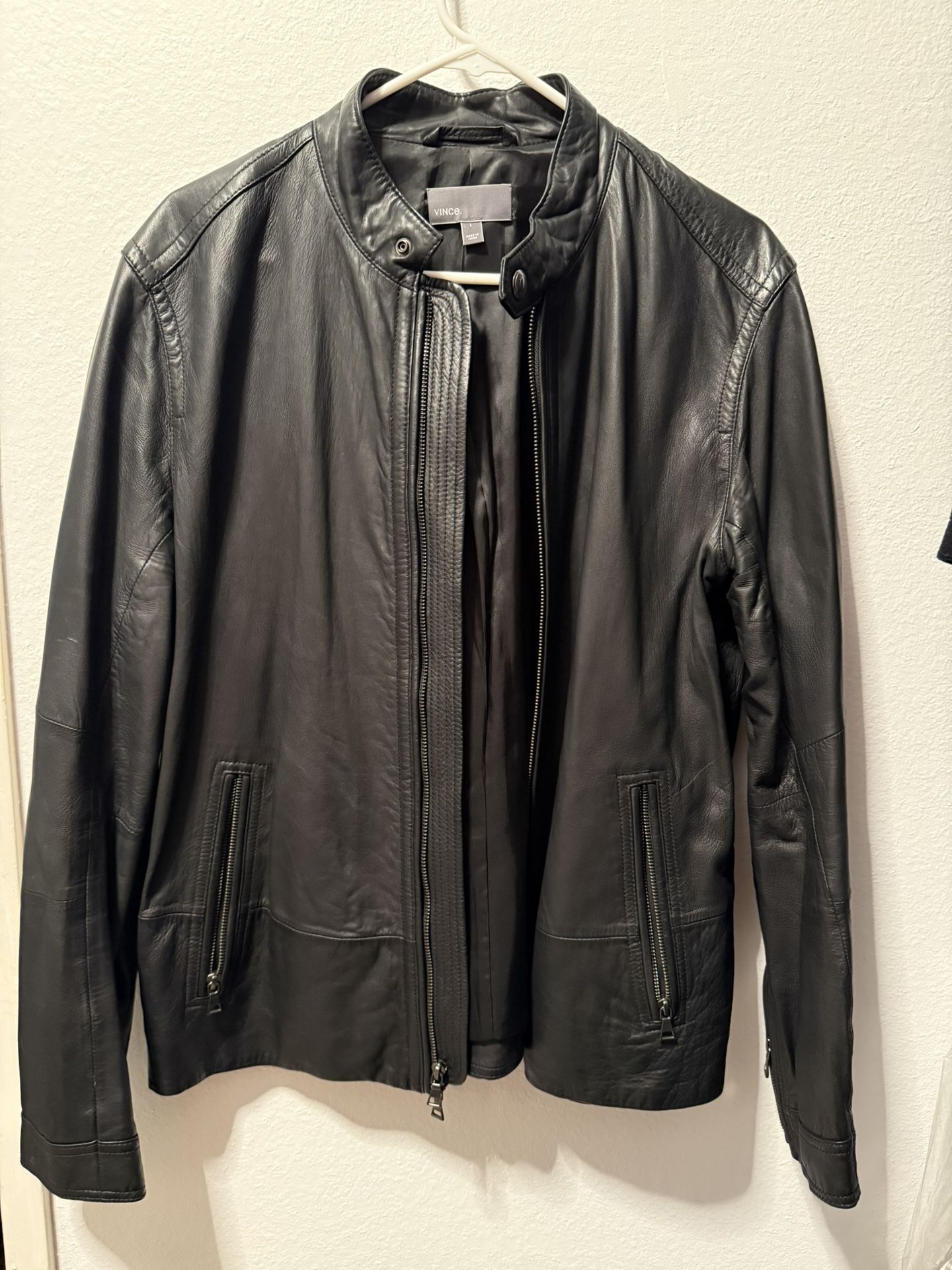 VINCE LEATHER JACKET MENS L